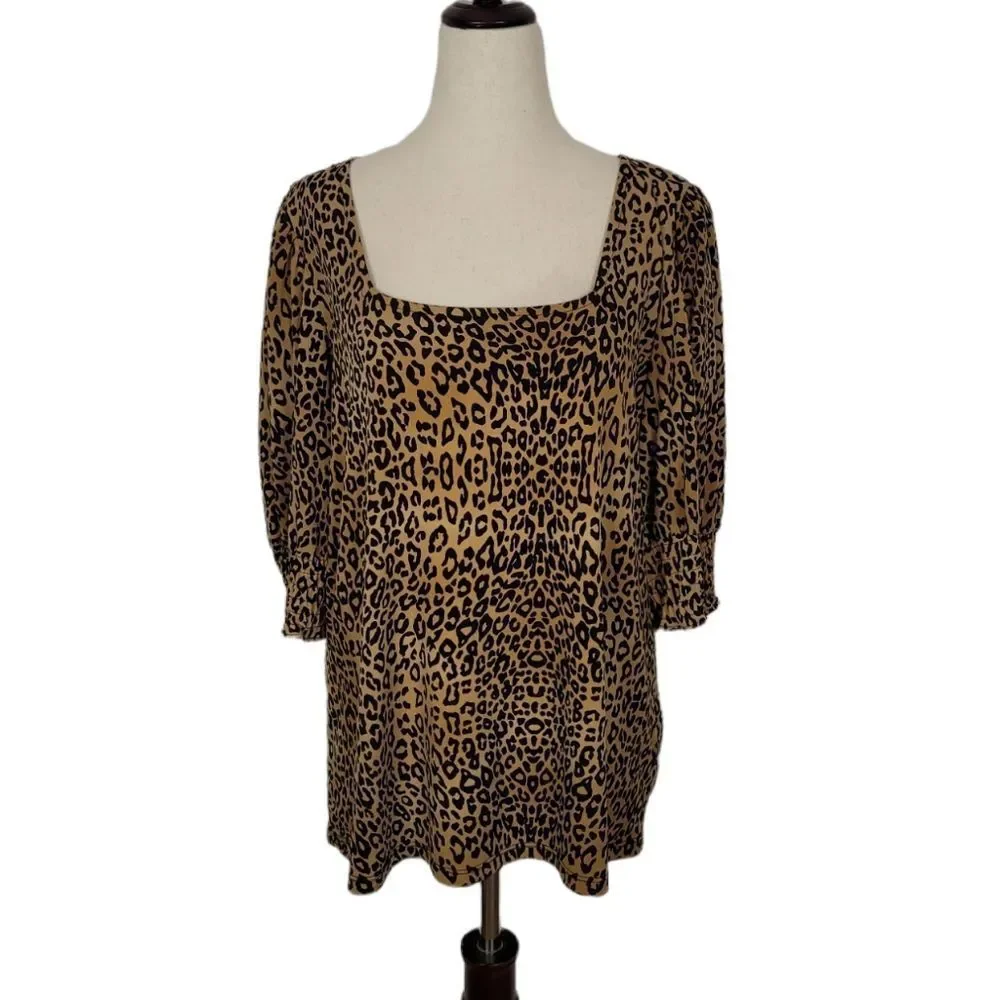 CeCe Leopard Square Neck Top